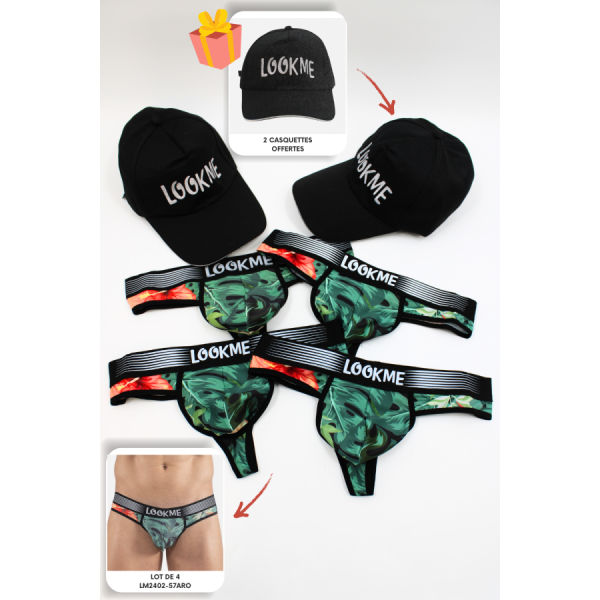 Pack 4 Strings Homme LM2402-57ARO LOOKME + 2 Casquettes Offertes
